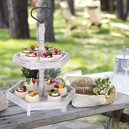 Two Tiered Tray White Farmhouse Decor Trays, Wood Fall Kitchen Decor Tray, 2 Tier Trays Wood Cake Stand Country Decor Tiered Serving Tray Wooden Festival Decorative Tray 19"X15" #TOP6