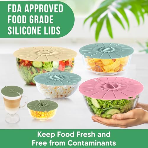 Image of Microwave Cover Silicone Lids - Set of 11 Pieces - Suction Covers for Pots, Pans, Bowls, Cups, Skillets - Splatter Protection - Easy Food Storage - BPA Free