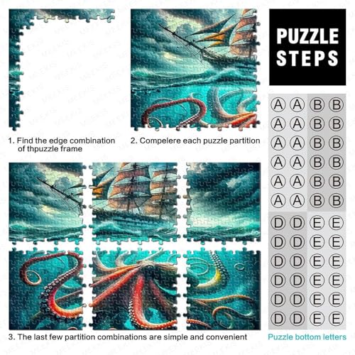 Reduce el estrés con este puzzle para adultos del monstruo marino en gran formato de 70x50cm 4