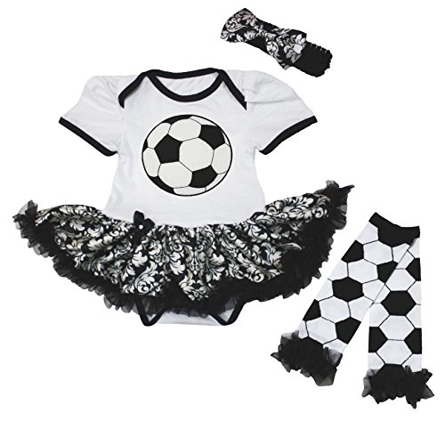 Petitebella Soccer Theme White Soccer Bodysuit Damask Baby Dress Legs Nb-18m