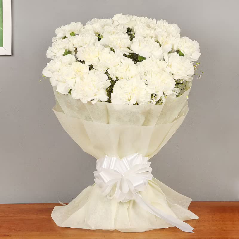 FlowerAura Fresh Live Flower Bouquet of 20 White Carnations Flowers For Birthday Gift, Anniversary Gift, Wedding Gift, Congratulations Gift & Gift For Special Occasions (Same Day Delivery)-image-11