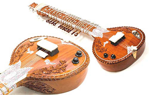 SITAR Indienne Acoustique-électrique en bois de Cèdre. Vernis à Bois Naturel. Style de Ravi Shankar - Les Beatles, Paul McCartney, John Lennon, RIngo Starr, George Harrison SITAR Indienne Acoustique-électrique en bois de Cèdre. Vernis à Bois Naturel. Style de Ravi Shankar