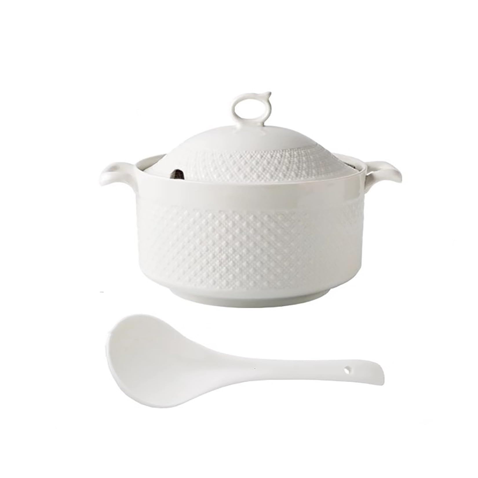 Zuppiera da Portata con Coperchio e Set di Mestoli, Ciotola da Portata in Porcellana per la Cucina di Casa Ristorante,Bianca,2400ML
