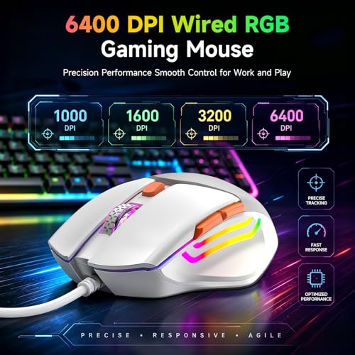 Image of memzuoix Wired RGB Keyboard and Mouse Combo, Full-Size Keyboard with Number Pad and 6400 DPI LED Mouse, 2.4G Plug and Play Keyboard Mouse Set for PC, Laptop, Mac, Office & Gaming, White