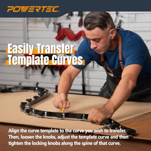 powertec flexible curve template ruler 10734 wood curve woodworking profiling strip template tool metal steel durable bendable segmented professional contour with knobs amp locking mechanism - 71527