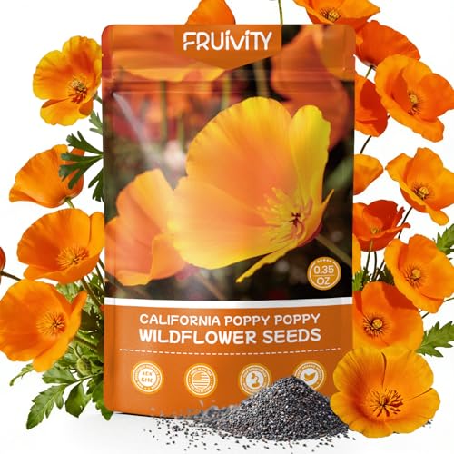 Fruivity California Poppy Seeds (0.35oz - 10 000+ Seeds) - Orange State Flower - Eschscholzia californica - Bulk Native Wildflower Seeds for Planting Pollinator Garden Ground Cover