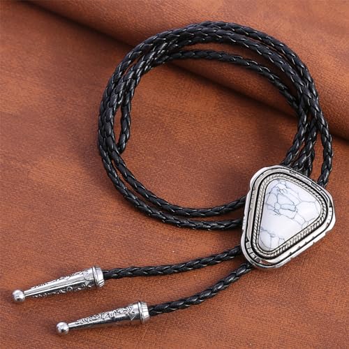 Image of Turquoise Bolo Tie for Men, Leather Braided Necktie Western Cowboy Bola Tie Costume Accessories for Men Women