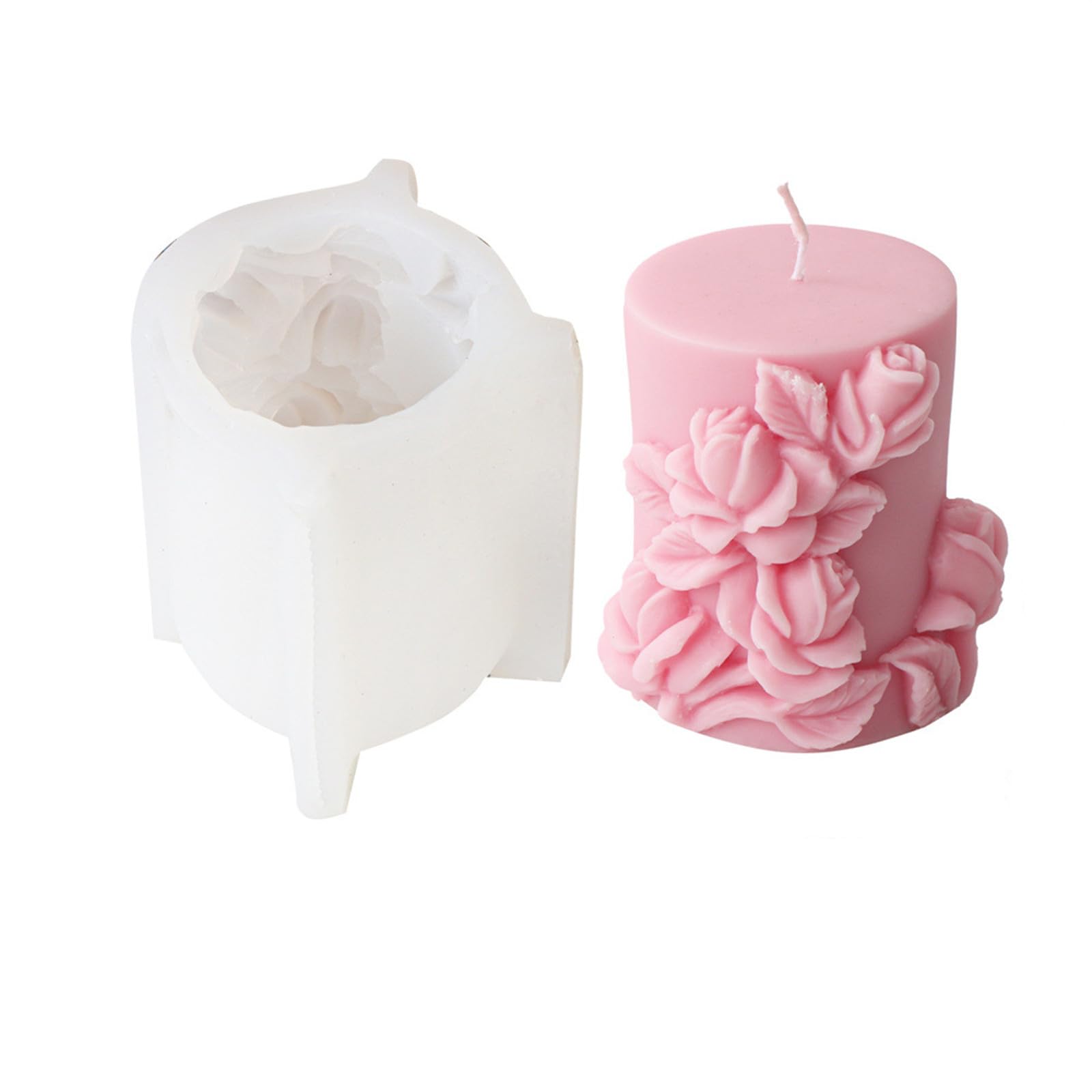 Xidmold Relief Flower Pillar Candle Mould, Rose Cylinder Silicone Mold for Soy Wax Candle, Aromatherapy Candles Wax Candle Making, Epoxy Resin Casting, DIY Crafts (D)