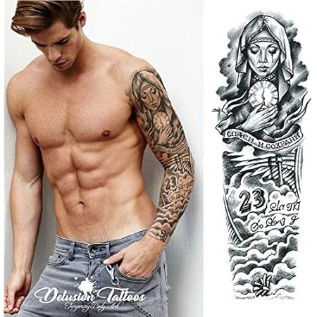 Temporary Tattoo Sleeve Realistic Transfer Sticker Beckham Angel 23 Real Madrid Arm Black Mens Womens Kids Amazon Co Uk Beauty