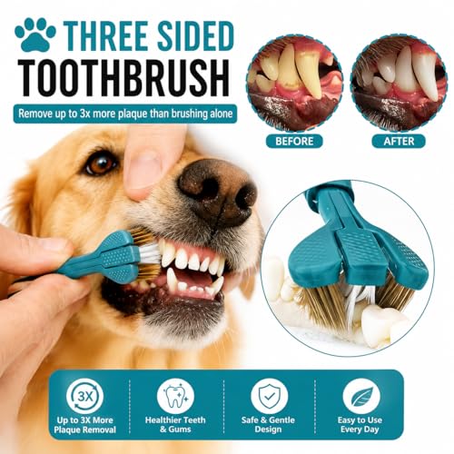 Image of 15-Pack Dog Toothbrush Kit, Triple Head & Double Head Dog Toothbrush, 360 Finger SiliconeToothbrush, Multi-Angle Dental Cleaning Brushes for Cat Oral Health (White)