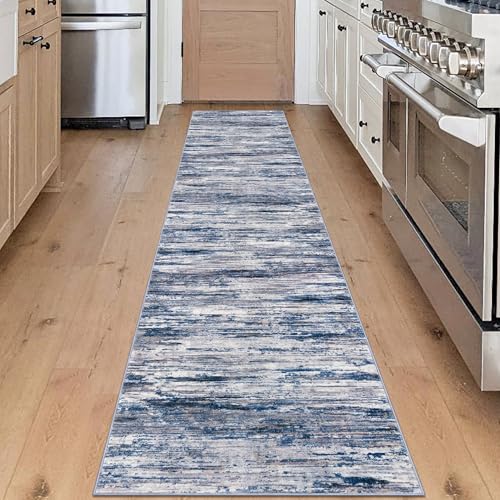 2x10 Navy Blue Gray Neutral Multi Modern Abstract Runner Rug for Hallways, Super Soft Hallway Decor Kitchen Rugs with Non-Slip, Non-Shedding Washable Rug for Hallways Entryway Bedroom Indoor