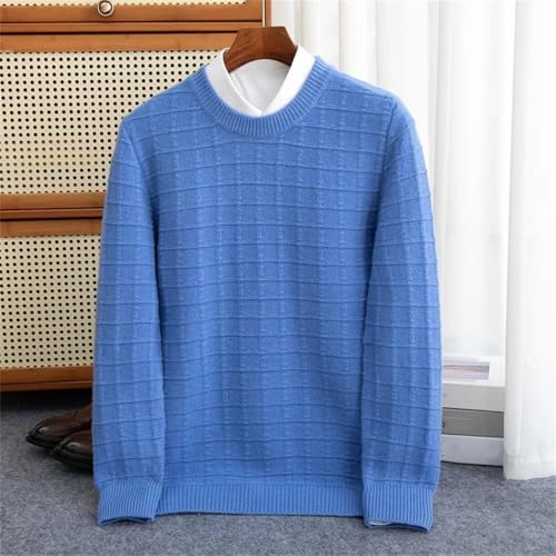 Men's 100% Merino Wool Crew Neck Textured Pullover Sweater Long Sleeve Contrasting Colors Knit Top2