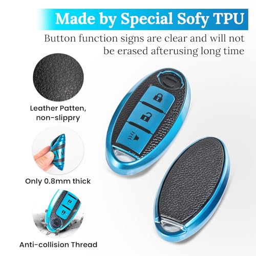 Image of Key Fob Cover for Nissan Kicks, Braided Loop Keychain Case, Blue