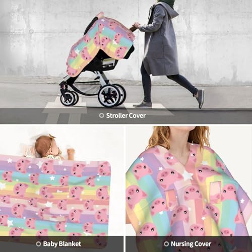 Image of Pig Baby Car Seat Canopy Cover 39x27.5 Inches Multi Use Nursing Cover for Newborn Car Seat Canopy Mom Nursing Breastfeeding Covers Newborn Shower Gifts