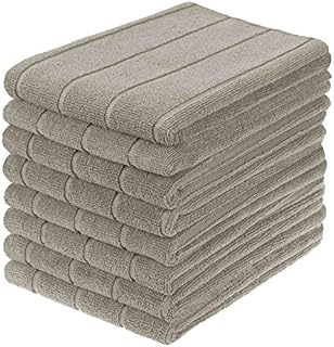 gryeer Microfibre Tea Towels, Super Absorbent, Extra Large and Thick Kitchen Towels, Stripe Designed, 50 x 70 cm, Pack of 8, Khaki