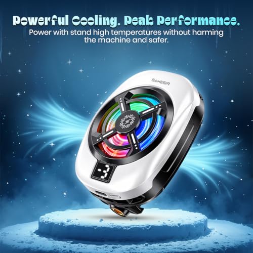 Image of GameSir Phone Cooler for Gaming, Semiconductor Cooling Chip, 5000 RPM 7-Blade Fan, 3-Level Cooling, RGB Light, Type-C Powered, LED Display, Clamp Mount Mobile Cooling Fan for Android & IOS-(White)