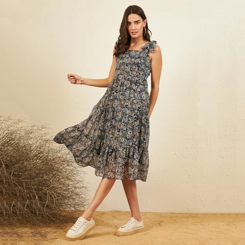 Image of Carlton London Women's Chiffon Fit and Flare Midi Dress
