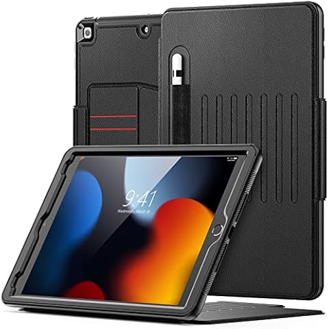 SEYMAC Case for iPad 10.2 inch, iPad 9th/7th/8th Generation 2021/2020/2019,Shockproof Protective Case with Auto Sleep/Wake Magnetic Smart Cover,Card Slots, Multi-angle Stand,and Pencil Holder - Black Cover