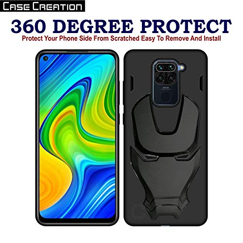 Image of COVERLY Official 3D Touch Feel Trending Real Hero Avenger Logo Mask Soft Rugged Grip Iron Man Super Power Cartoon Movie Silicone Matte Strong Back Cover for Xiaomi Redmi Note 9 2020- Black