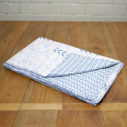 Image of HUESLAND 100% Cotton Reversible Dohar Single Bed Cotton | Soft Cambric Weave, Lightweight AC Blanket for Summer & All Weather Use | 56 x 89 inches, Petal - White & Arctic Blue