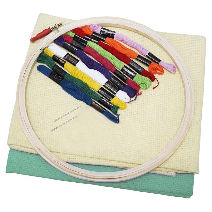 Sukh Creations Embroidery Kit for Beginners | Cross Stitch & Hand Embroidery DIY Kit | 8-Inch Wooden Hoop, Threads, Cotton Fabric & Needles (Green, Cream)-image-27