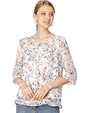Allegra K Women's Christmas Costumes Casual Ruffle 3/4 Sleeve Floral Print Chiffon Blouse White Large