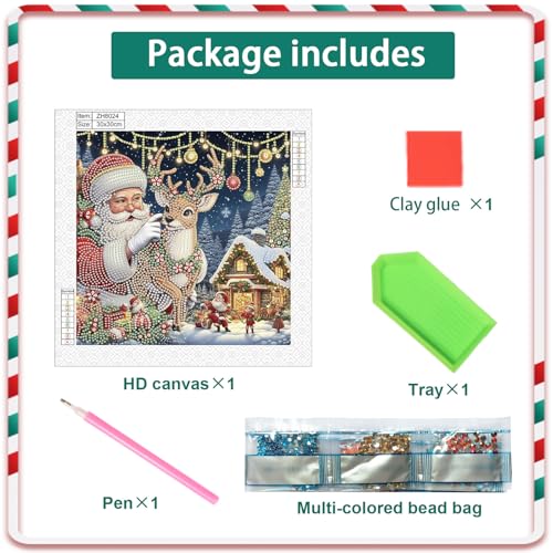 Image of Diamond Art Painting Kit for Adults, 5D Special Shape Diamond Art Kit for Beginners, Crystal Rhinestones Diamond Painting for Home Wall Christmas Decoration Gift 12x12 inch, Santa Claus Christmas Deer