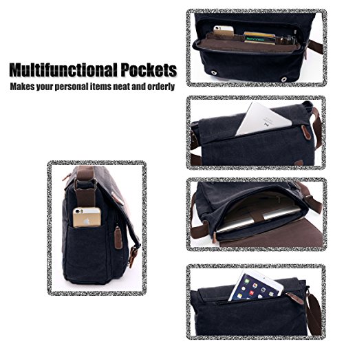 LOSMILE laptoptassen, schoudertas voor heren, 16 inch vintage canvas tas voor school en werk, meerdere vakken. - Image 6