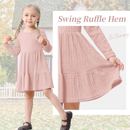Image of Toddler Baby Girl Long Sleeve Dress Girls Knit Sweater Dresses Tiered Kids Swing Holiday Clothes Fall Winter