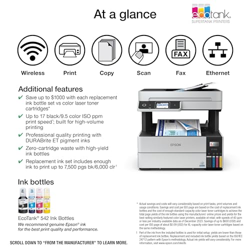 Image of Epson EcoTank Pro ET-5170 Wireless Color All-in-One Supertank Printer with Scanner, Copier, Fax Plus Auto Document Feeder White Large