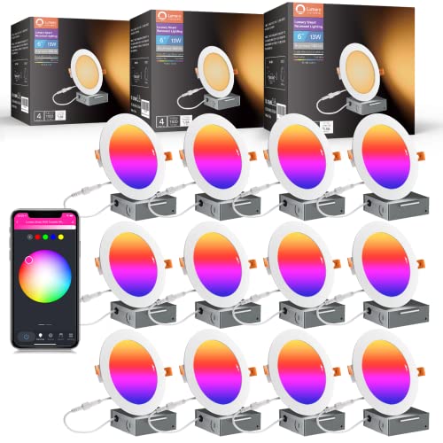 Lumary Smart Recessed Lighting Ultra-Thin 6 Inch LED Recessed Lighting 13W 1100LM Smart Downlight with Junction Box Work with Alexa/Google Assistant(6 Inch-12PACK) Lumary Smart Recessed Lighting Ultra-Thin 6 Inch LED Recessed Lighting 13W 1100LM Smart Downlight with Junction Box Work with Alexa/Google Assistant(6 Inch-12PACK)