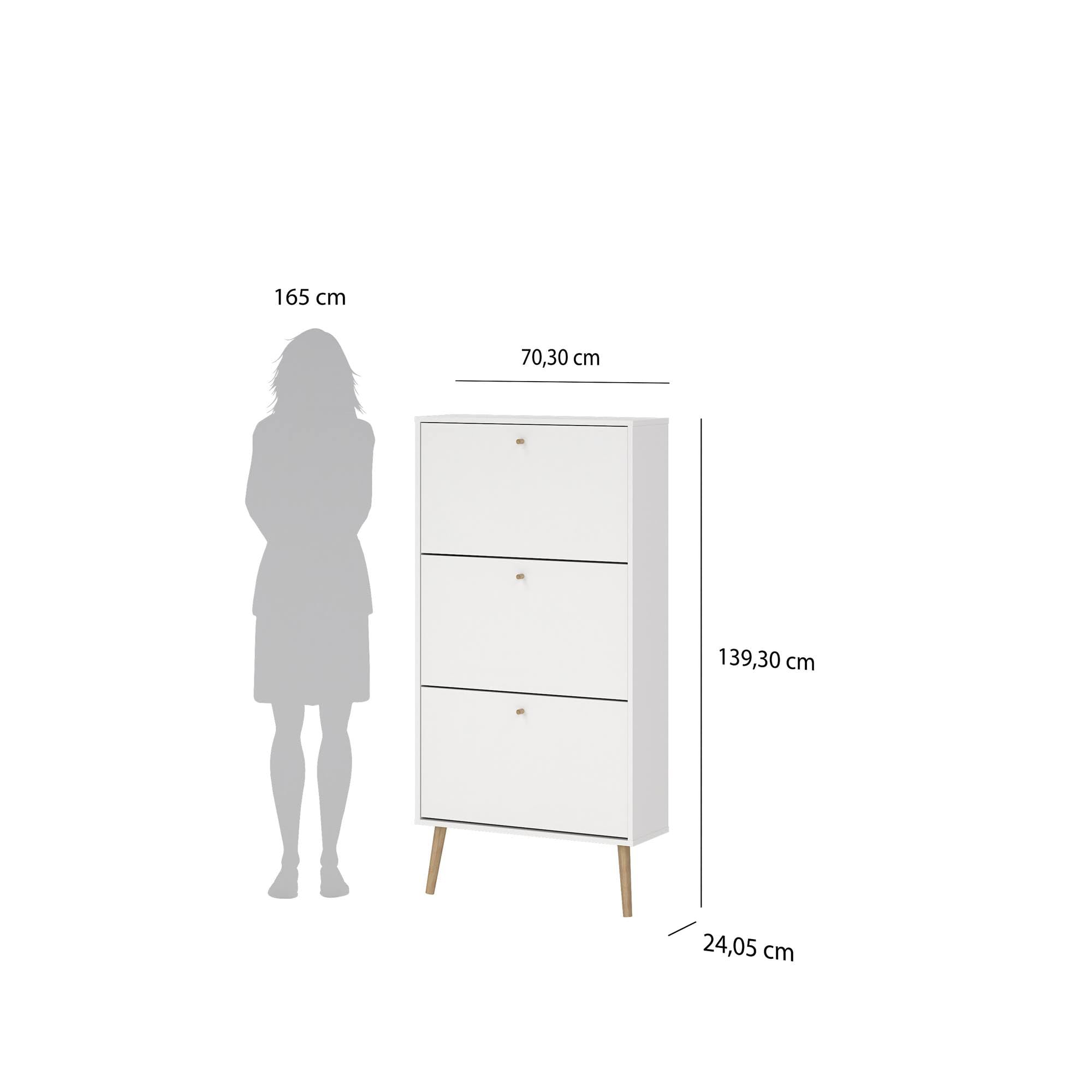 WELL HOME MOBILIARIO & DECORACIÓN Zapatero Abatible Guadiana, Mueble Zapatero con 3 Puertas Abatibles, Blanco, 71 x 25 x 140 cm