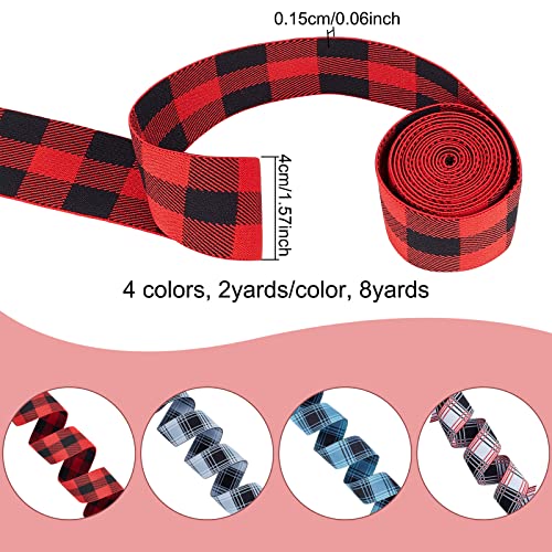 Fingerinspire 8 Yards 4 Colors Sewing Elastic Bands Tartan Polyester Elastic Ribbon Flat Elastic Band 1.6 Inch Wide Aqua Blue/Blue/Dark Red/White Elastic Band Soft Elastic Trim For Dress Waistband #TOP1