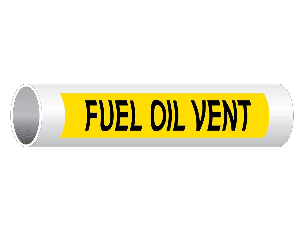 ComplianceSigns.com Fuel Oil Vent (Black Legend On Yellow Background) Pipe Label Decal, 8x2 inch 5-Pack Vinyl for Pipe Markers Pipeline/Utility