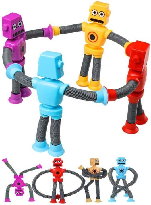 Kicihen 4 piezas de juguetes robóticos telescópicos con ventosa, juguetes para ansiedad que cambian de forma, juguetes sensoriales para niñas y niños