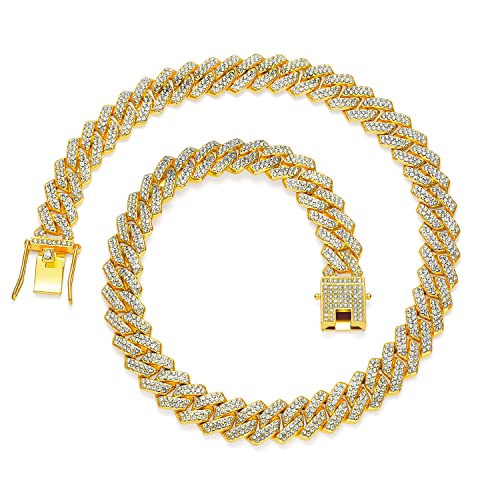 Mofeijewel 13Mm Cuban Link Chain For Men Women Iced Out Chain Miami Cuban Necklace Bling Diamond Chains Hip Hop Jewelry （Gold 24Inch） #TOP11