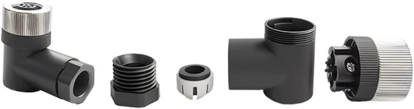 5 Pcs M12 5 Pin Female Connector, A Code Industrial Circular Connector IP67 Right Angle Type Adapter Field Assembly Wireable Sensor Unshiled 125V 4A AC/DC Connector