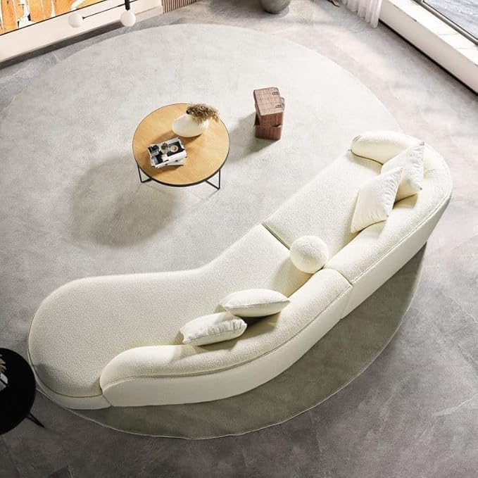 Image of 110.24 inch Modern Futuristic J- Style Curved Velvet Sofa, Sectional Sofa Round Arm with Soft Pillow for Living Room, Bedroom, Hallways Colour (Off-White T1J)