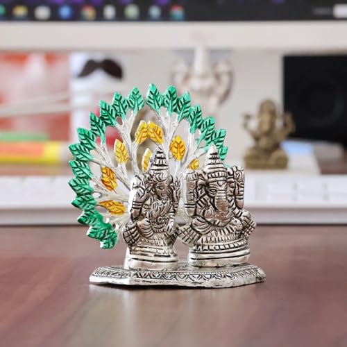 Image of KridayKraft Mini Laxmi Ganesh Murti - Divine Lord Idol for Home & Office Decor, Intricately Designed Pooja Statue & Spiritual Showpiece for Living Room, Bedroom, Temple (Silver)