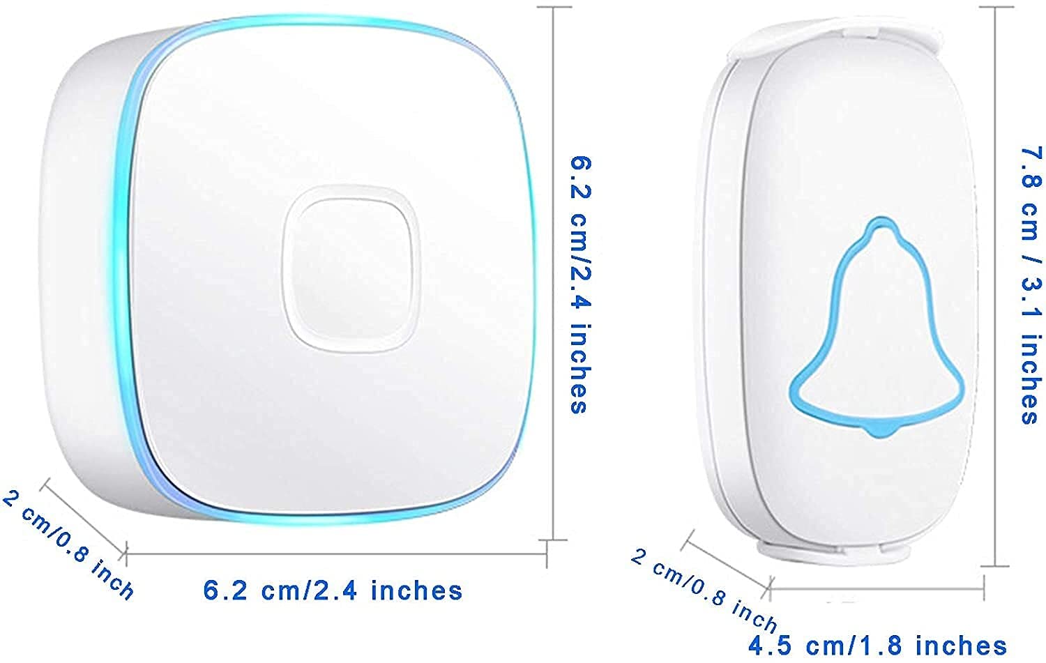 Kit campanello senza fili, impermeabile, senza fili, con 2 pulsanti e 1 ricevitore plug-in per casa, ufficio o hotel
