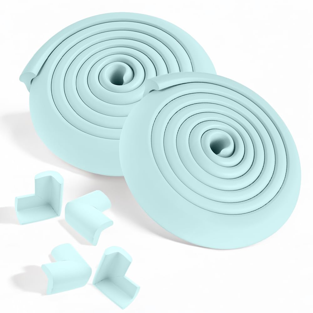 Extremegrippro Baby Blue 4M Foam Strip & 8 Corner Guards For Baby & Kids Safety - Edge Protection With Adhesive Tape, 2X 2M Strips, Easy Install, Uk Shipping (Baby Blue)