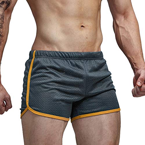 AIMPACT Mens Gym Shorts Running Trunks Quick Drying Athletic Boxer Square Cut Trunks(Grey XL)