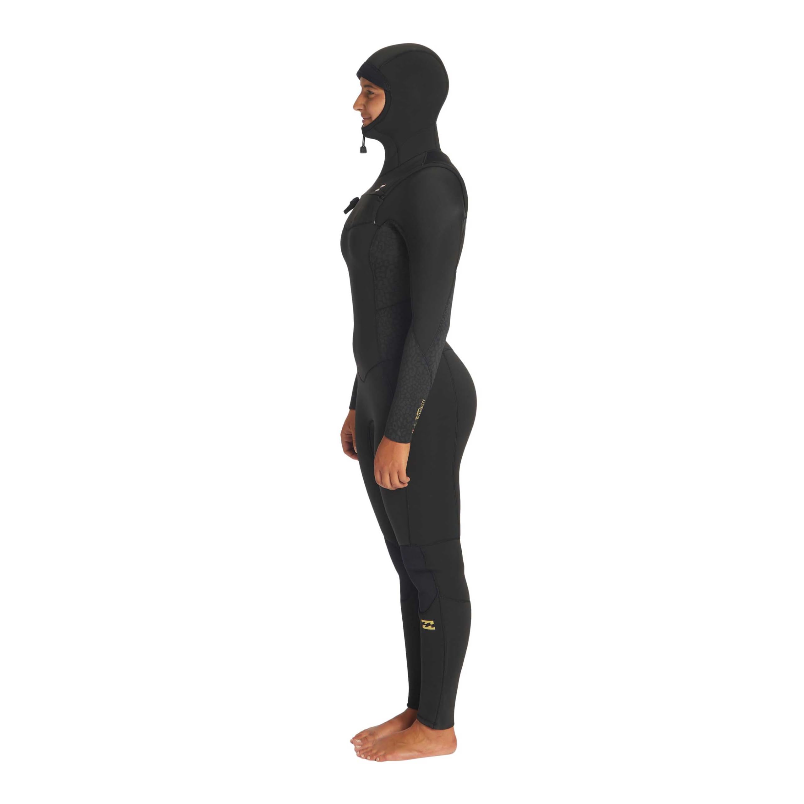 BILLABONG Femmes Synergy 5/4mm Chest Zip à Capuche Combinaison Néoprène ABJW200100 - Wild Black