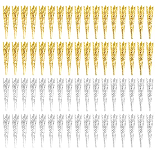 200pcs Gold & Silver Flower Bead Tibetan Style Metal Cones End Caps Flower Petal Spacer Beads for Tassel Jewelry DIY Craft Making