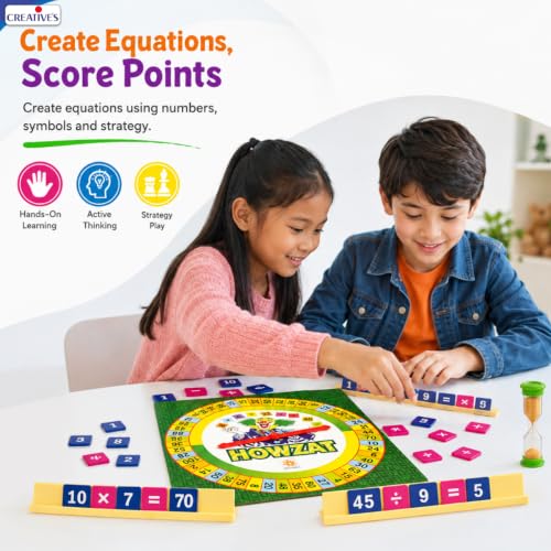 Image of Creative's Howzat Maths Game for Children, Equation Creating Strategy, Board Game with Spinner & Number Tiles, Arithmetic Operations, Logical Thinking, Educational Toys for Kids, Age 9 Years
