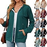 Sudadera con capucha para mujer, manga larga, con cremallera, con bolsillos y cordón, para otoño e invierno, acogedora sudadera de punto, abrigo de entretiempo, monocolor, versátil, para exteriores,