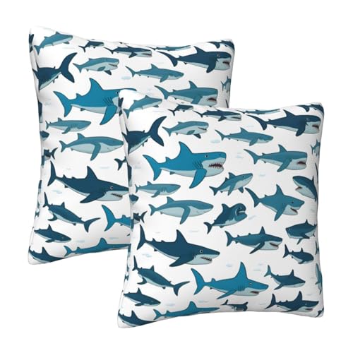 Housse de coussin requin avec différents gestes imprimés lot de 2 pièces