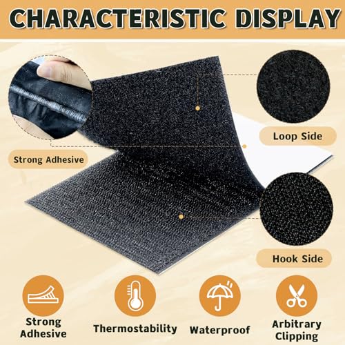 Image of 12 Sets - 4x6 inch Square Hook and Loop Tapes, Fabrics Nylon, Black | Hook and Loop Strips with Adhesive, Self Sticky Double Sided Heavy Duty Strips for Home Office School and Crafting