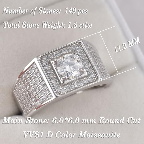 D Color VVS1 Mens Moissanite Wedding Band 925 Sterling Silver Promise Rings For Him Round Cut Eternity Engagement Size 8-132