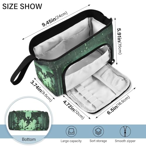 Image of Dragon Green Pencil Case Large Capacity Pencil Pouch, Handheld Pen Bag Cosmetic Portable Gift for Office School Teen Girl Boy Men Women Adult Pencil Storage Organizer